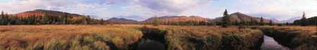 Adirondack panorama of Van Hoevenberg, Cascade & Porter, Big Slide, Colden & Algonquin from South Meadow