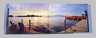 Panorama of Lake George from the chapter - Eastern Lakes, Wilds, and Farmlands in 'The Adirondacks' by Adirondack photographer Carl Heilman II - published by Rizzoli - nature panoramas and photos of Lake George, Schroon Lake, Brant Lake, Loon Lake, Friends Lake, Lake Champlain, Valcour Island, Gore Mountain, the Ausable Chasm, Pharaoh Lake Wilderness, the Hudson River, and other pictures of the eastern Adirondacks
